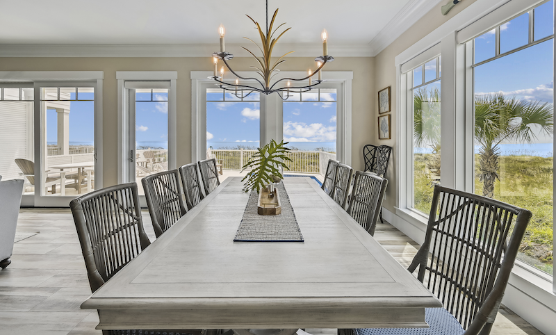 A dining table in an oceanfront Hilton Head vacation home