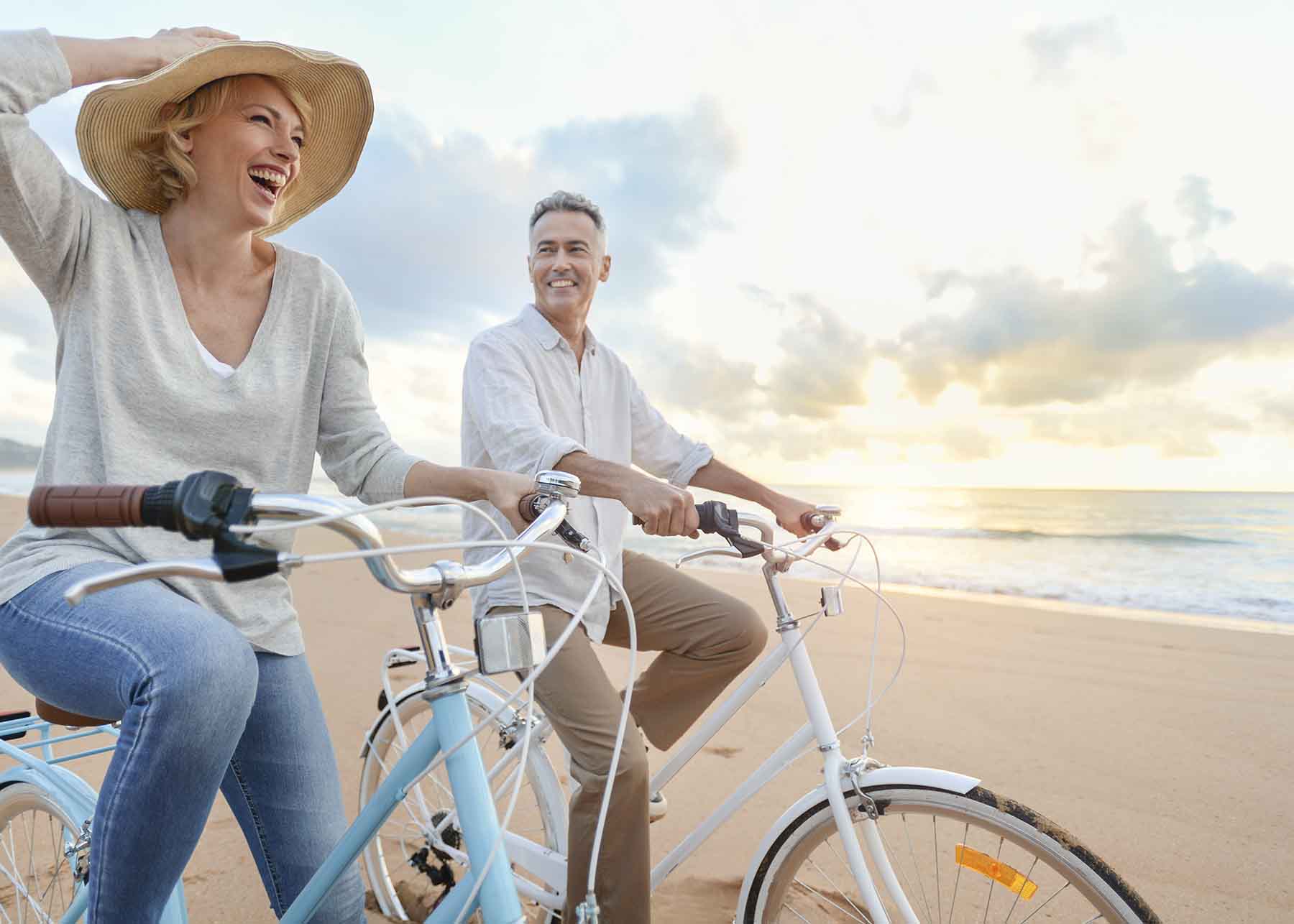 Happy couple biking on Hilton Head Island