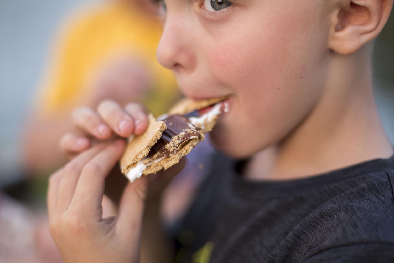 Young boy eating a s'mores